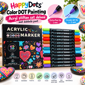 HappyDots Color DOT Painting Acrylstifte Deluxe – 12 Farben – Doppelspitze