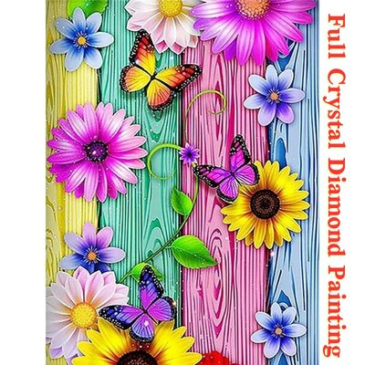 Crystal Diamond Painting Schmetterlinge und Blumen 04 (Größe Ihrer Wahl)
