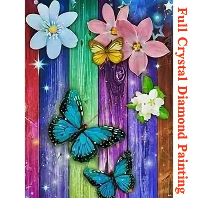 Crystal Diamond Painting Schmetterlinge und Blumen 05 (Größe Ihrer Wahl)