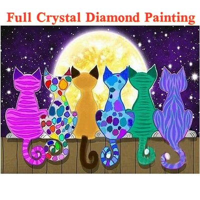 Crystal Diamond Painting 6 Katzen in einer Reihe (Größe Ihrer Wahl)