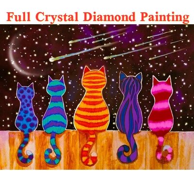 Crystal Diamond Painting 5 Katzen in einer Reihe (Größe Ihrer Wahl)