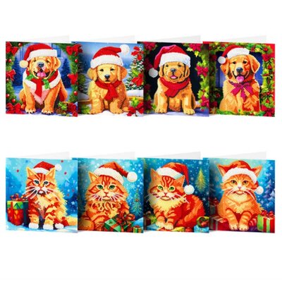 Diamond Painting Weihnachtskarten Set 08 Hunde und Katzen (8 Stück)