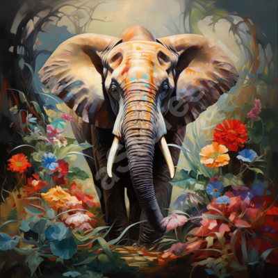 Diamond Painting Elefant zwischen Blumen