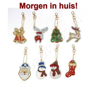 Diamond Painting Sleutelhanger Set Kerst 03 (8 stuks)